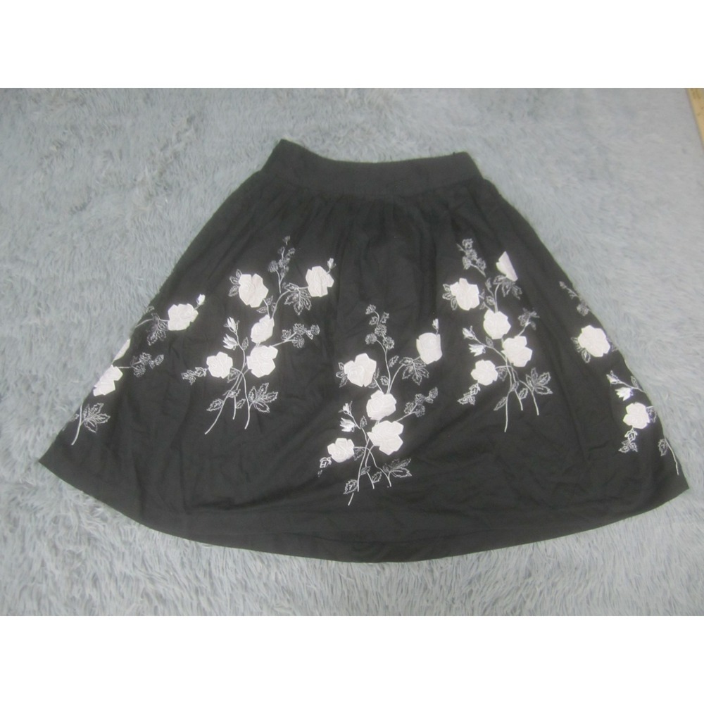 Will Smith Womens Skirt 10 Black White Fit & Flare Floral Casual Cotton